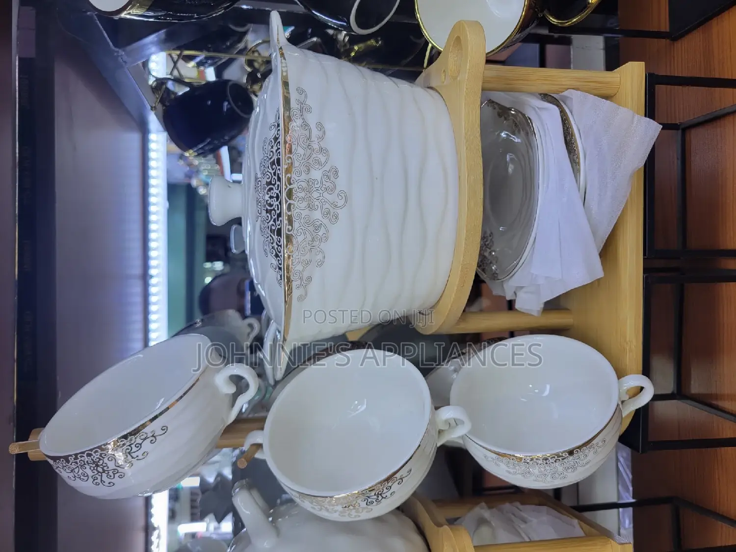 Ceramic Soup Set Cup And Saucer With Bowl On Bambo Stand