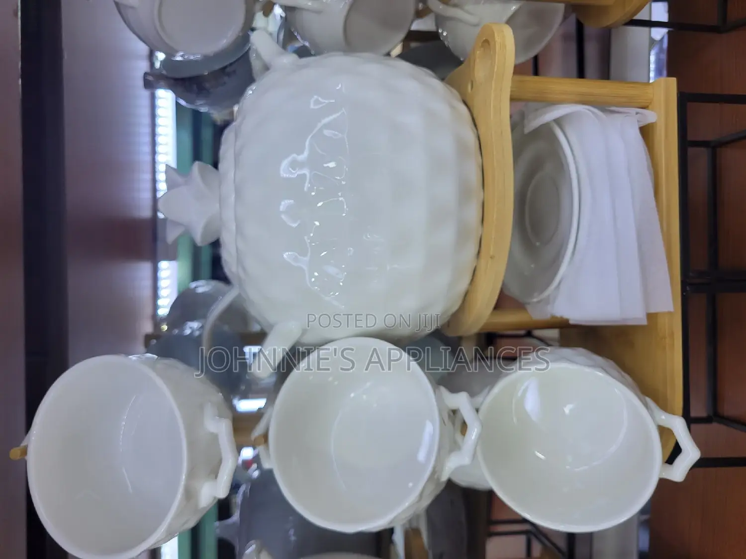 Ceramic Soup Set Cup And Saucer With Bowl On Bambo Stand