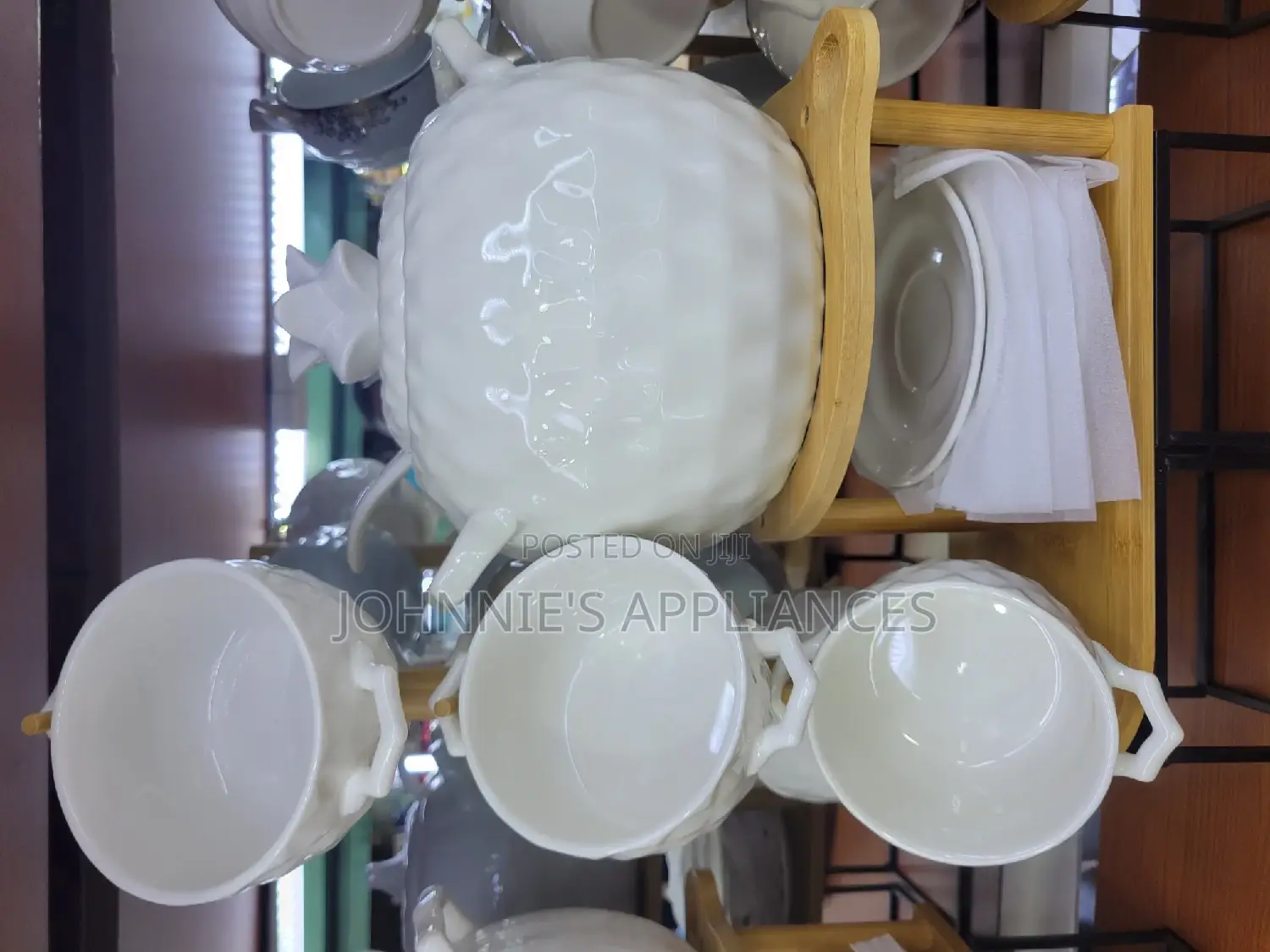 Ceramic Soup Set Cup And Saucer With Bowl On Bambo Stand