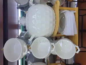 Ceramic Soup Set Cup And Saucer With Bowl On Bambo Stand