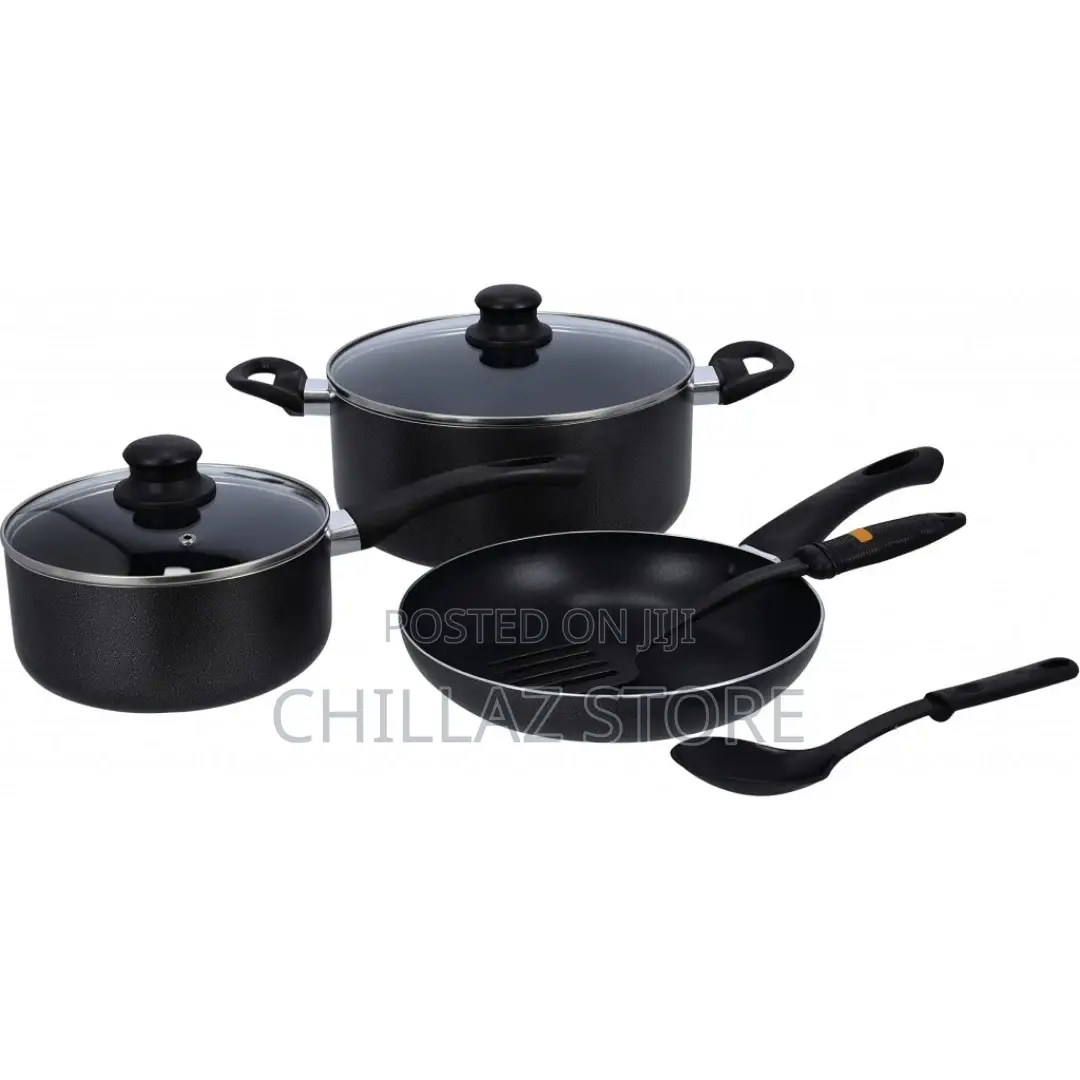 Royalford 7 Pieces Aluminium Cookware Set, Black,
