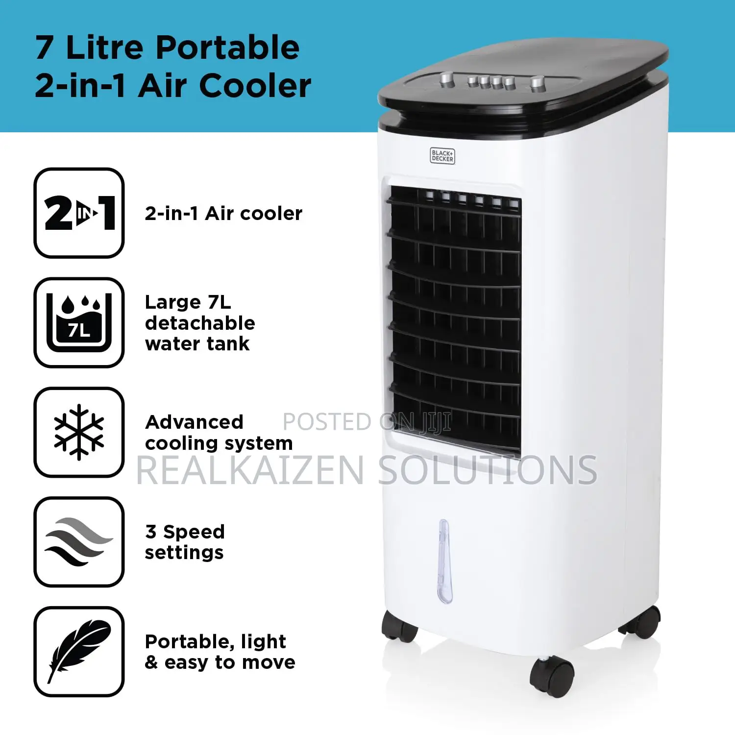 BLACK +DECKER 7L 2 in 1 Digital 3 Speed Air Cooler 65W