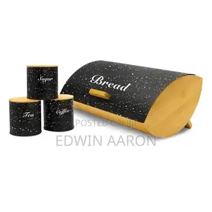 Bamboo Bread Bin Set With Stainless Steel Cover