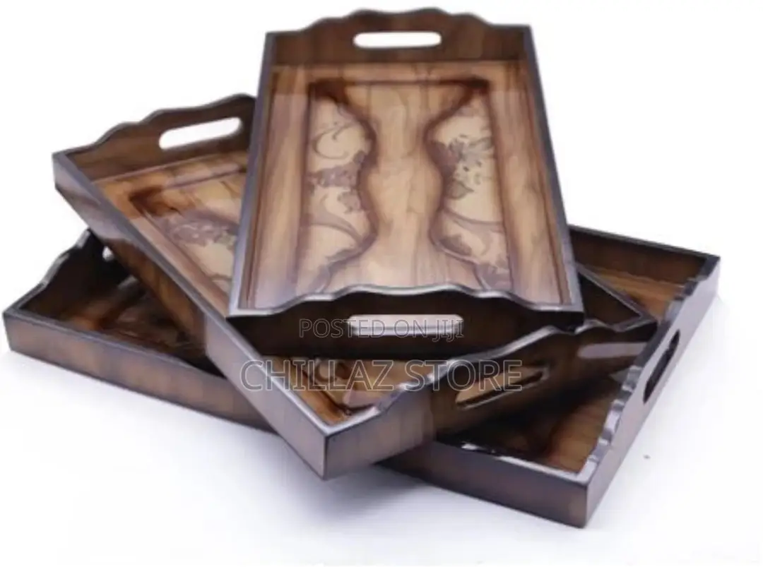 Set of 3 Wooden Serving Trays –