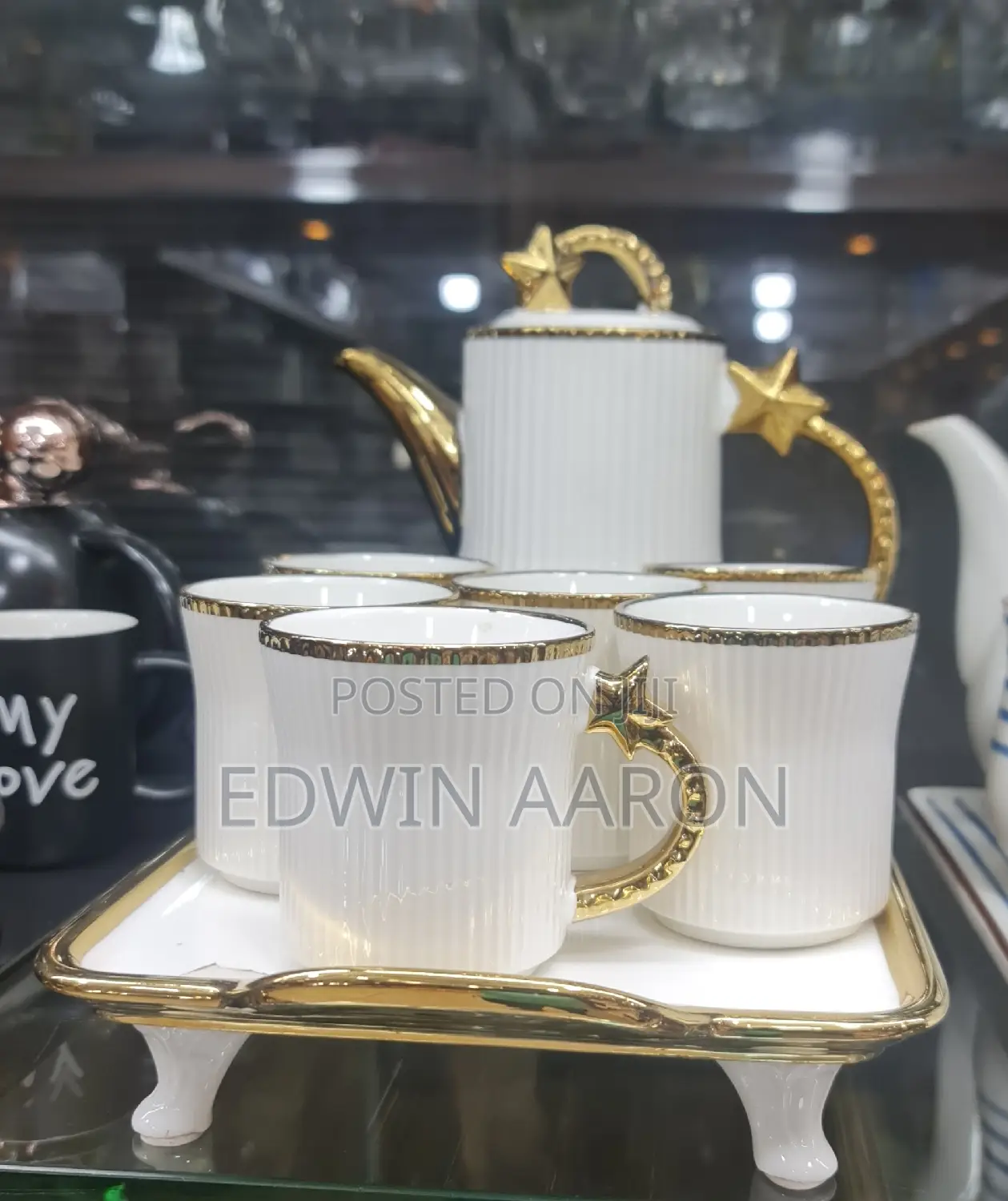 Ceramic Tea/Coffee Set With 6pcs Cups ,Tea Pot and Tray