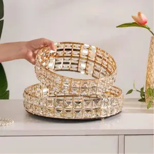 Decorative Crystal Mirror Tray Gold Round Mirrorred Plate