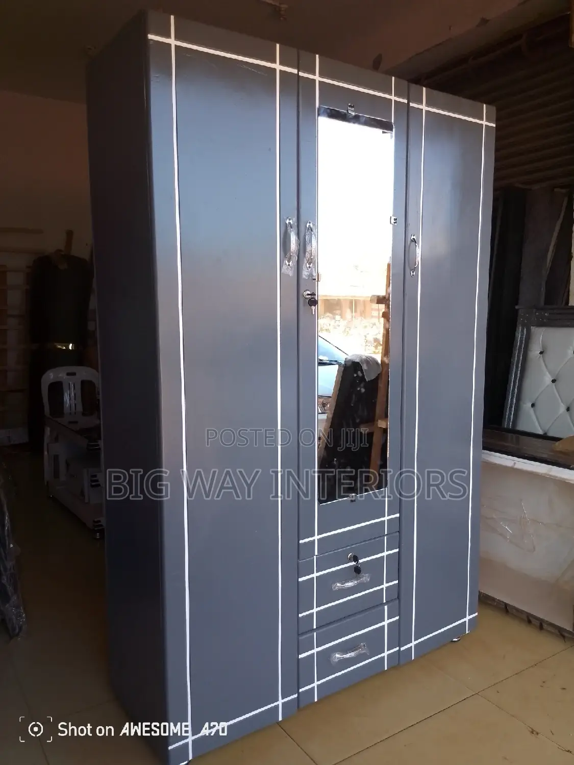 Dark Gray Wardrobe With 3 Doors