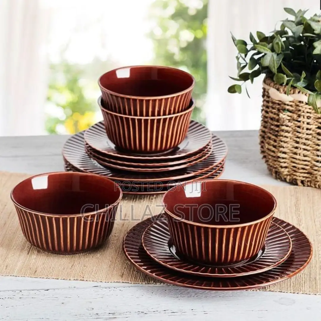 18-Piece Brown Line Dinner Set for 6 People Chip