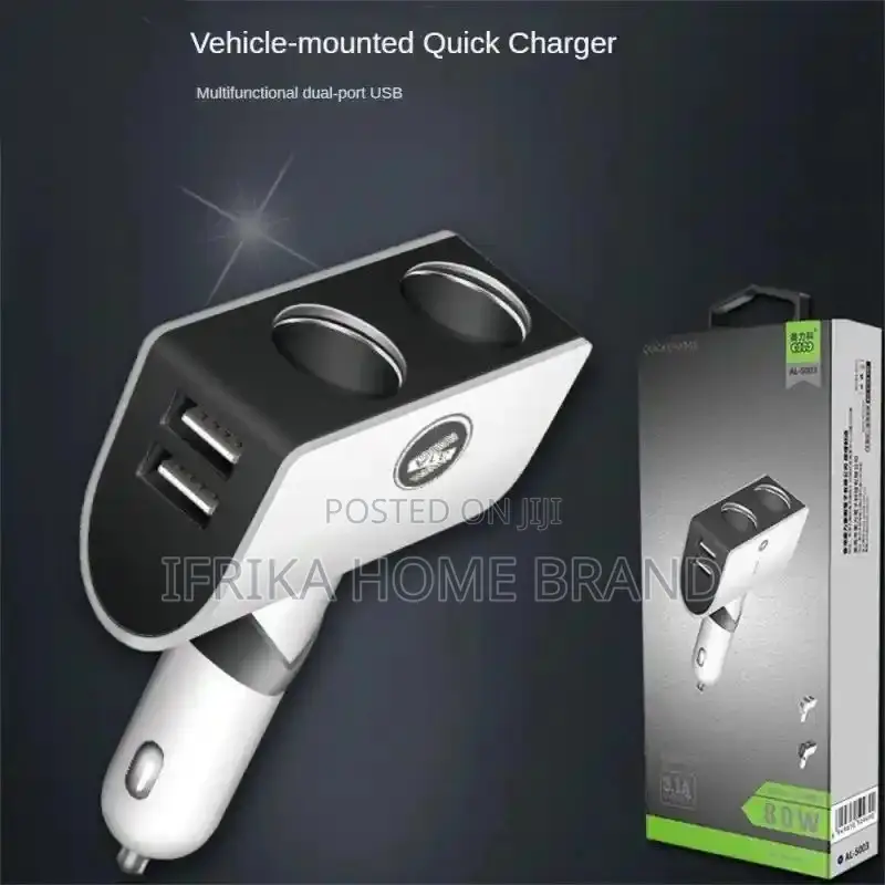 80W Multi-Function USB Car Charger Direct-Insert 90-Degree