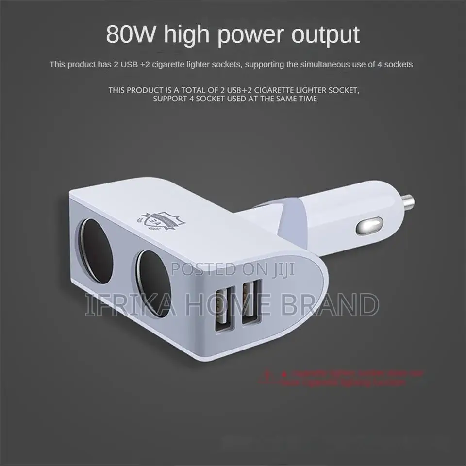 80W Multi-Function USB Car Charger Direct-Insert 90-Degree