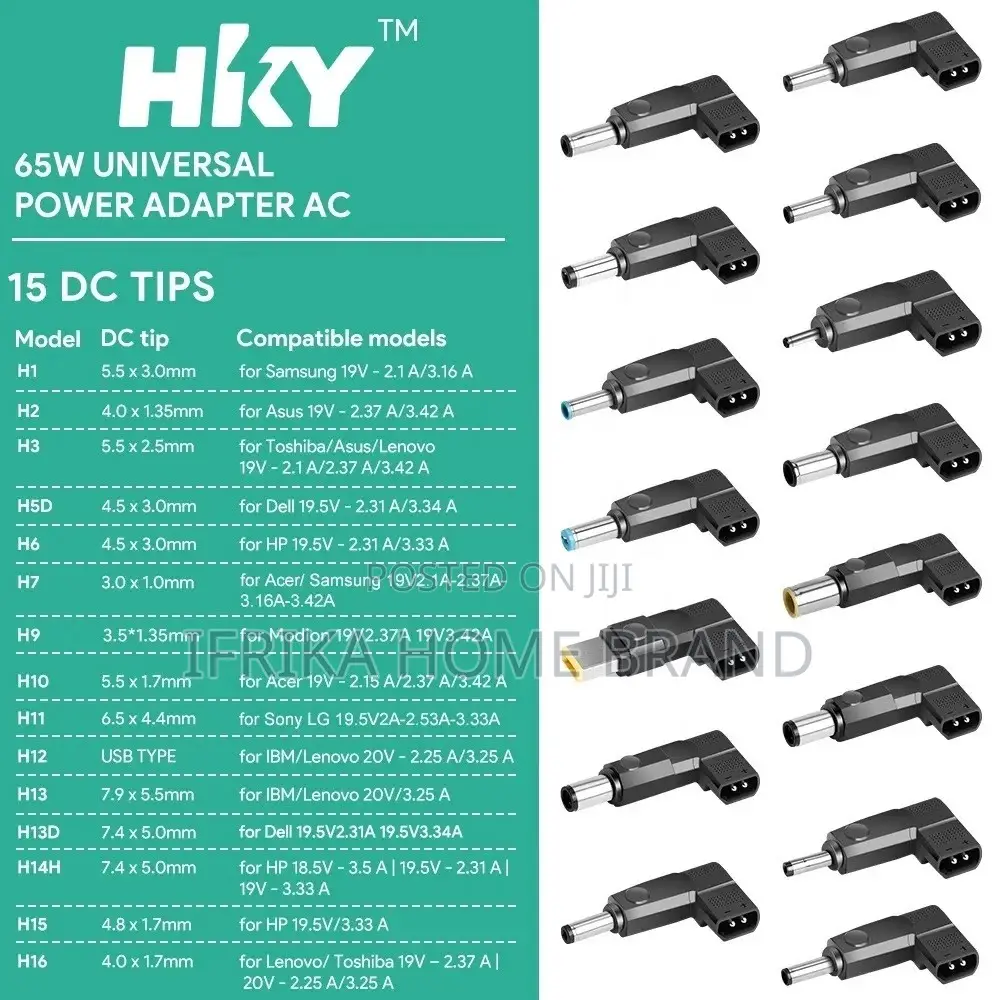 18.5V 19V 19.5V 20V 65W Max Universal Laptop Ac Adapter