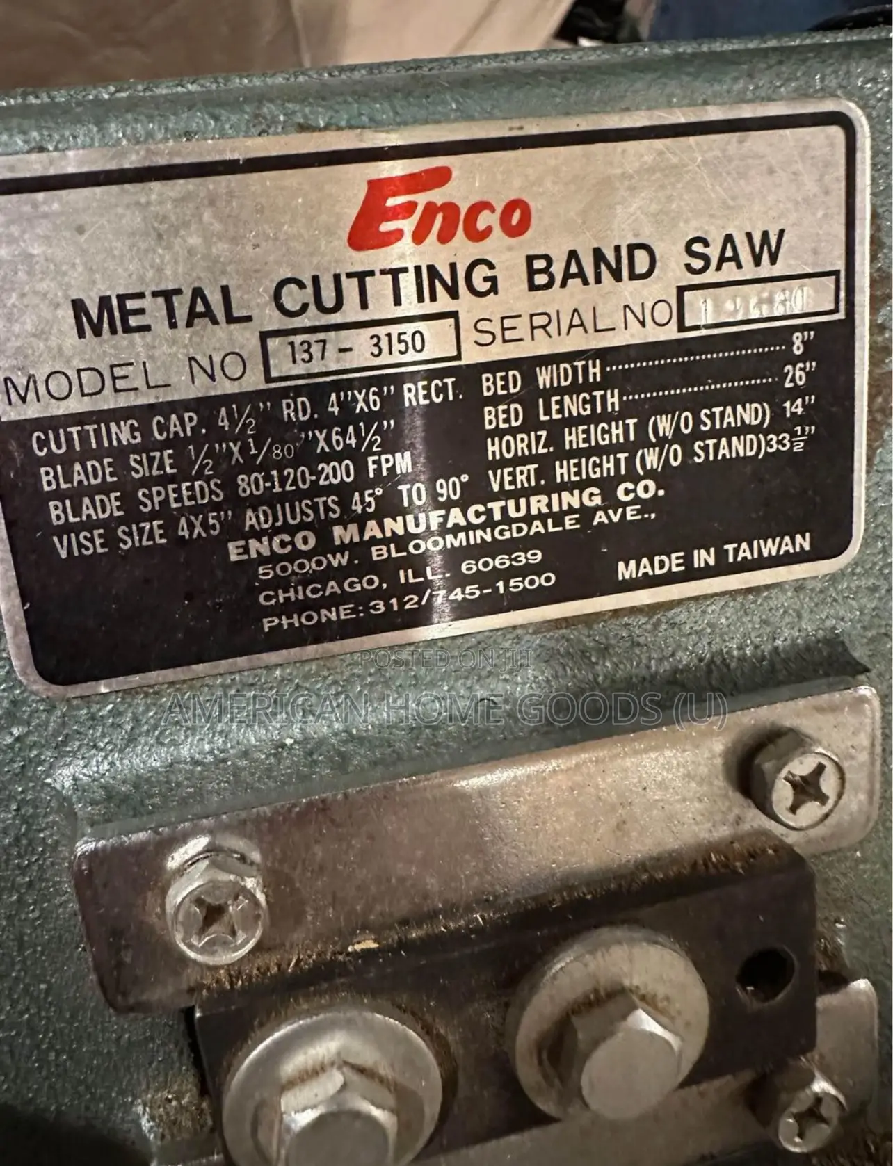 Enco Commercial Grade Metal Band Saw