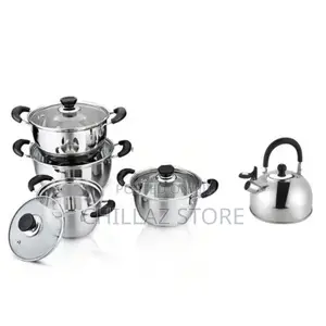 9 Pieces Cookware Set With a Whistling Kettle-Silver