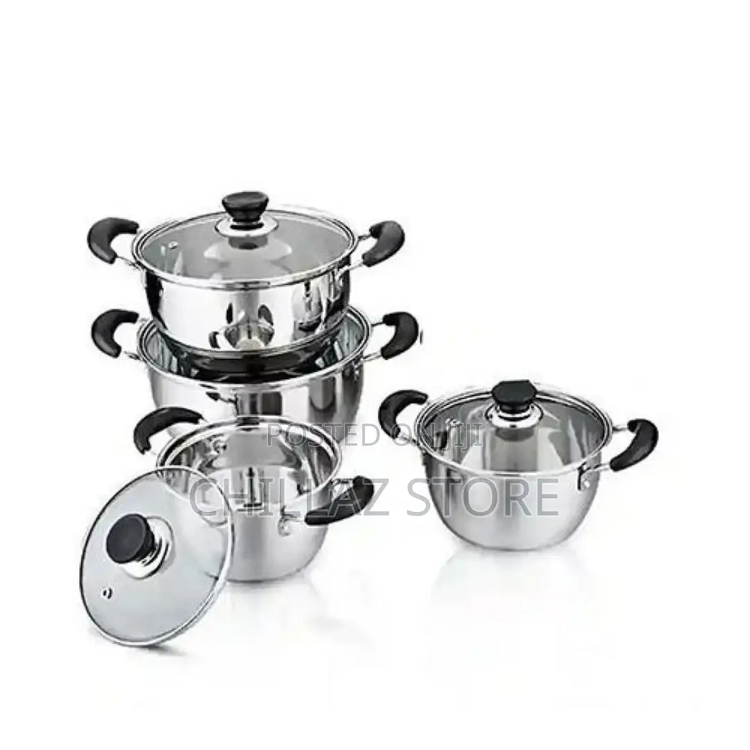 9 Pieces Cookware Set With a Whistling Kettle-Silver