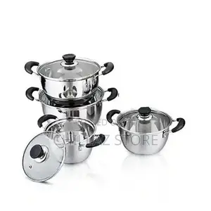 9 Pieces Cookware Set With a Whistling Kettle-Silver