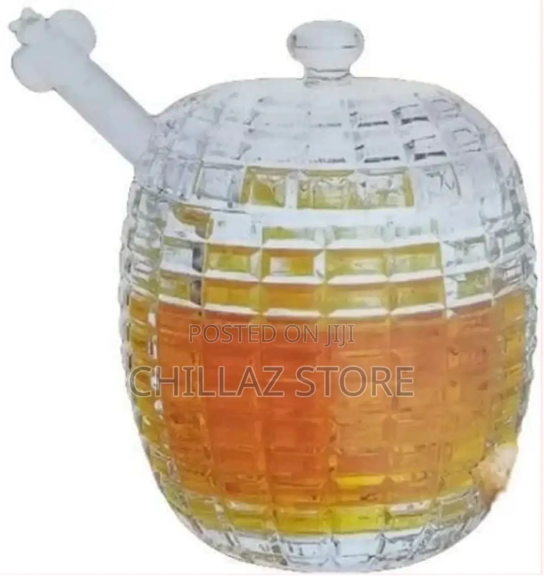 Crystal Glass Honey Pot Jam Jar With Honey Dipper Spoon