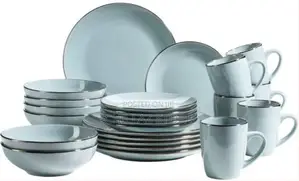 16-Piece Ceramic Stoneware Metallic Rim Dinner Plates Set