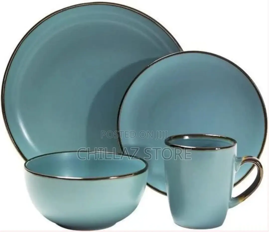16-Piece Ceramic Stoneware Metallic Rim Dinner Plates Set