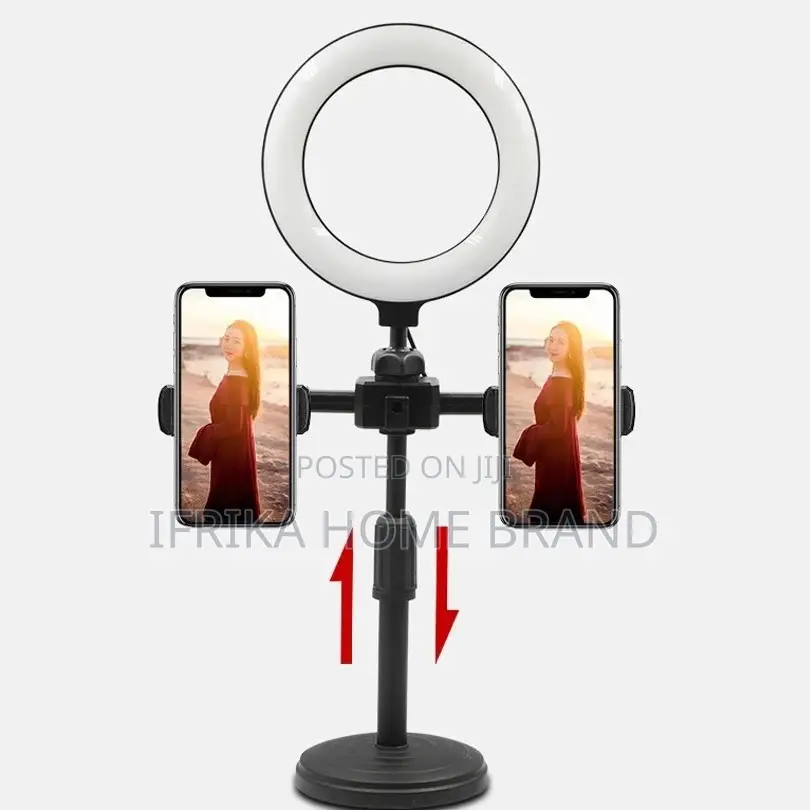 Dimmable Ring Light Selfie LED Lamp USB With 2 Phone Holder