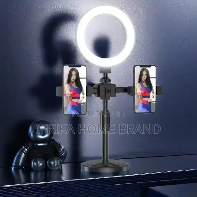 Dimmable Ring Light Selfie LED Lamp USB With 2 Phone Holder
