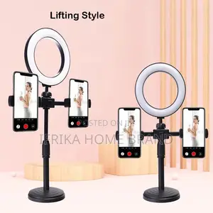 Dimmable Ring Light Selfie LED Lamp USB With 2 Phone Holder