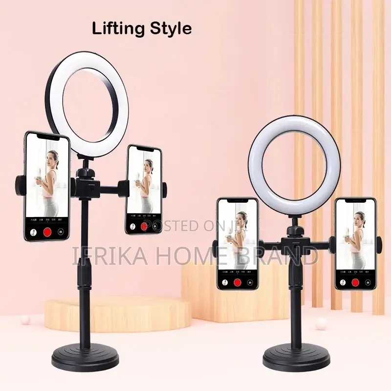 Dimmable Ring Light Selfie LED Lamp USB With 2 Phone Holder