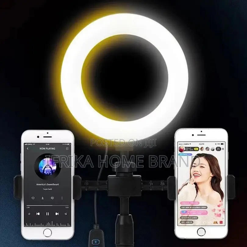Dimmable Ring Light Selfie LED Lamp USB With 2 Phone Holder
