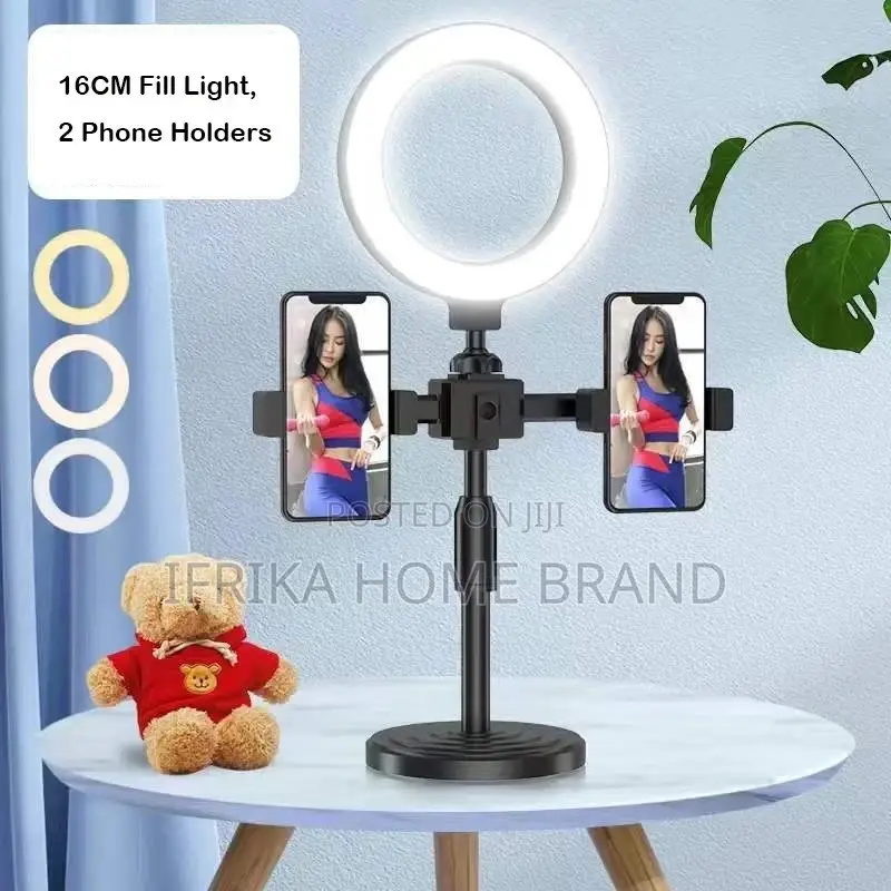 Dimmable Ring Light Selfie LED Lamp USB With 2 Phone Holder