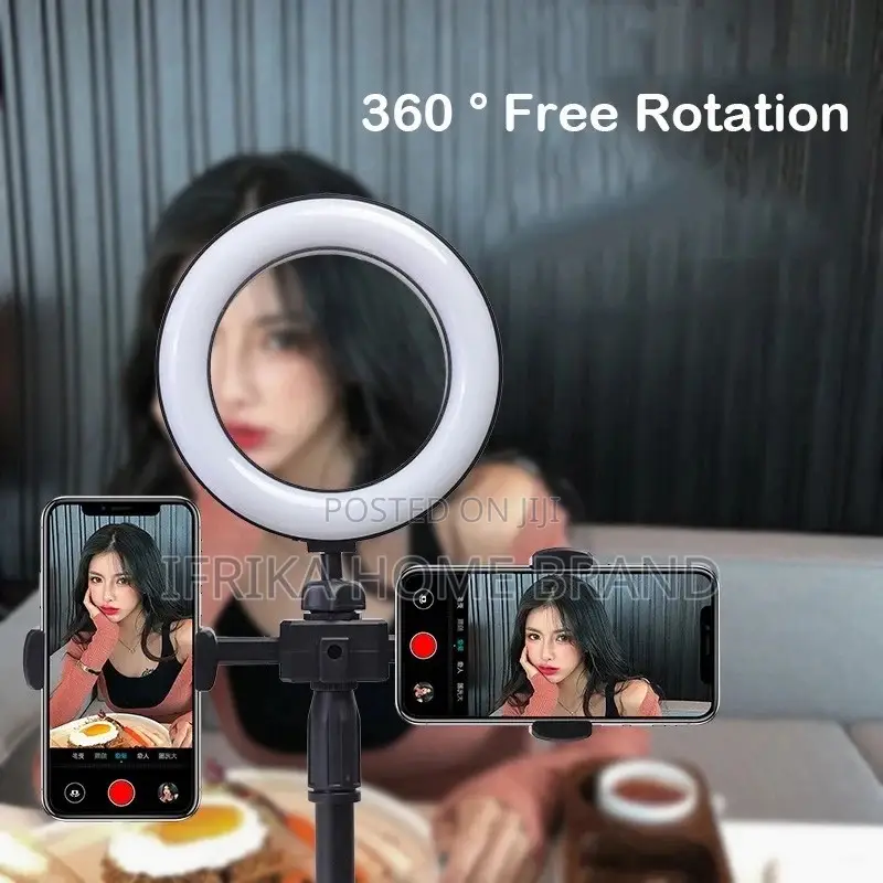 Dimmable Ring Light Selfie LED Lamp USB With 2 Phone Holder