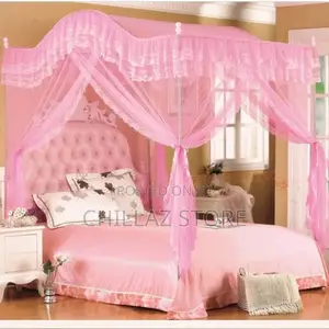 Luxurious Curved Mosquito Net With Poles – Pink