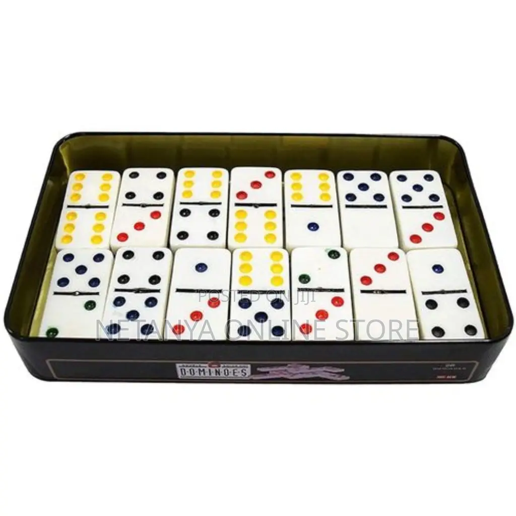 Double 6 Black Dot Dominoes Set With Metal Tin Case