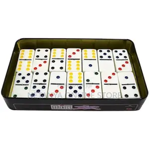 Double 6 Black Dot Dominoes Set With Metal Tin Case
