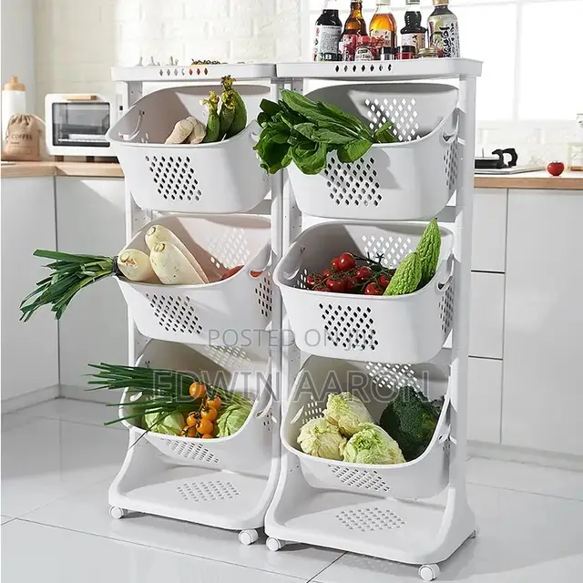 White Plastic Kitchen Fruit and Vegetable Organizer 3 Tier