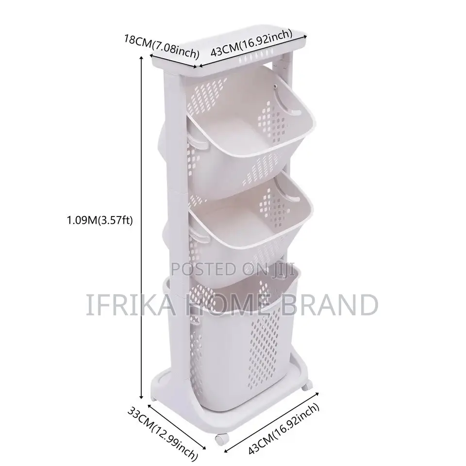 3 Layer Clothes Basket Storage Cart Trolley Organiser