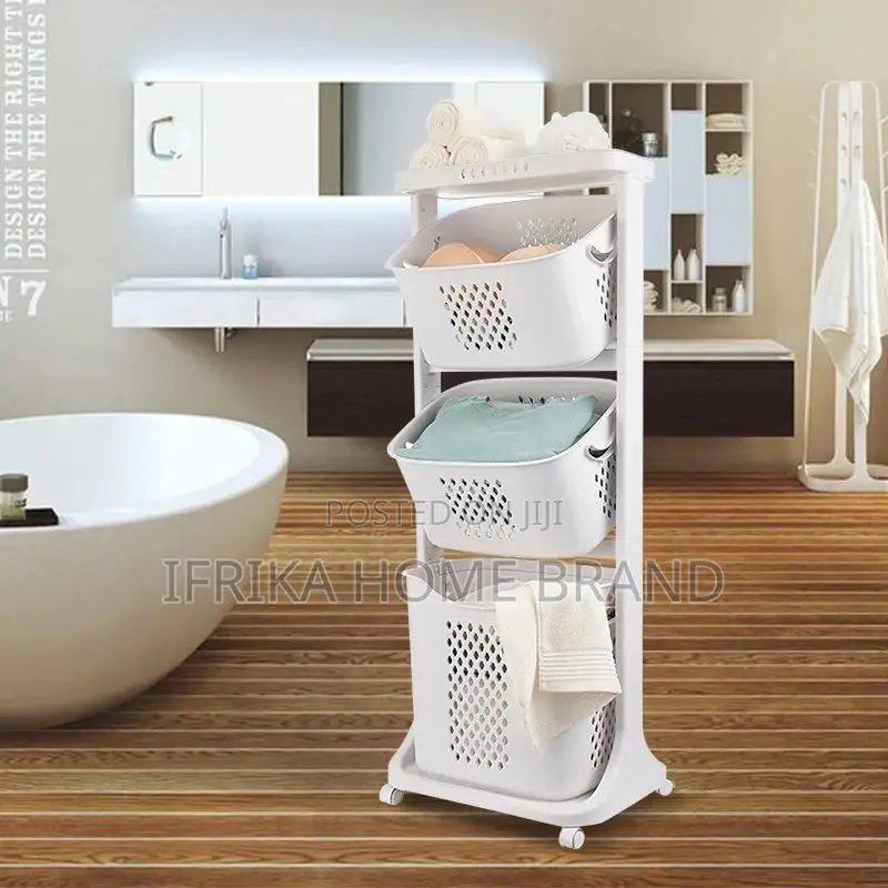 3 Layer Clothes Basket Storage Cart Trolley Organiser