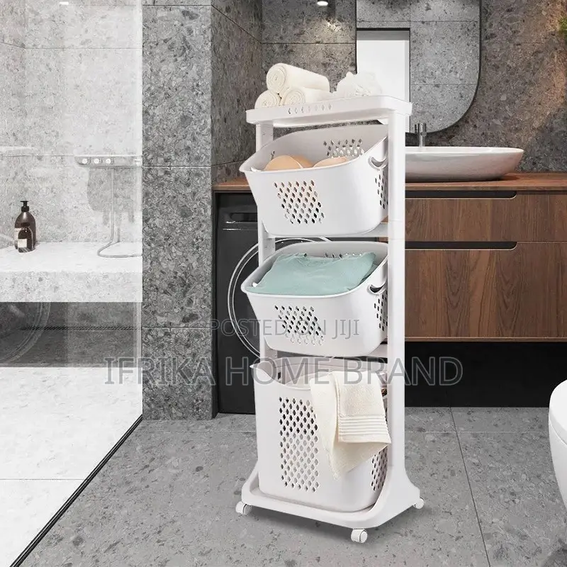 3 Layer Clothes Basket Storage Cart Trolley Organiser