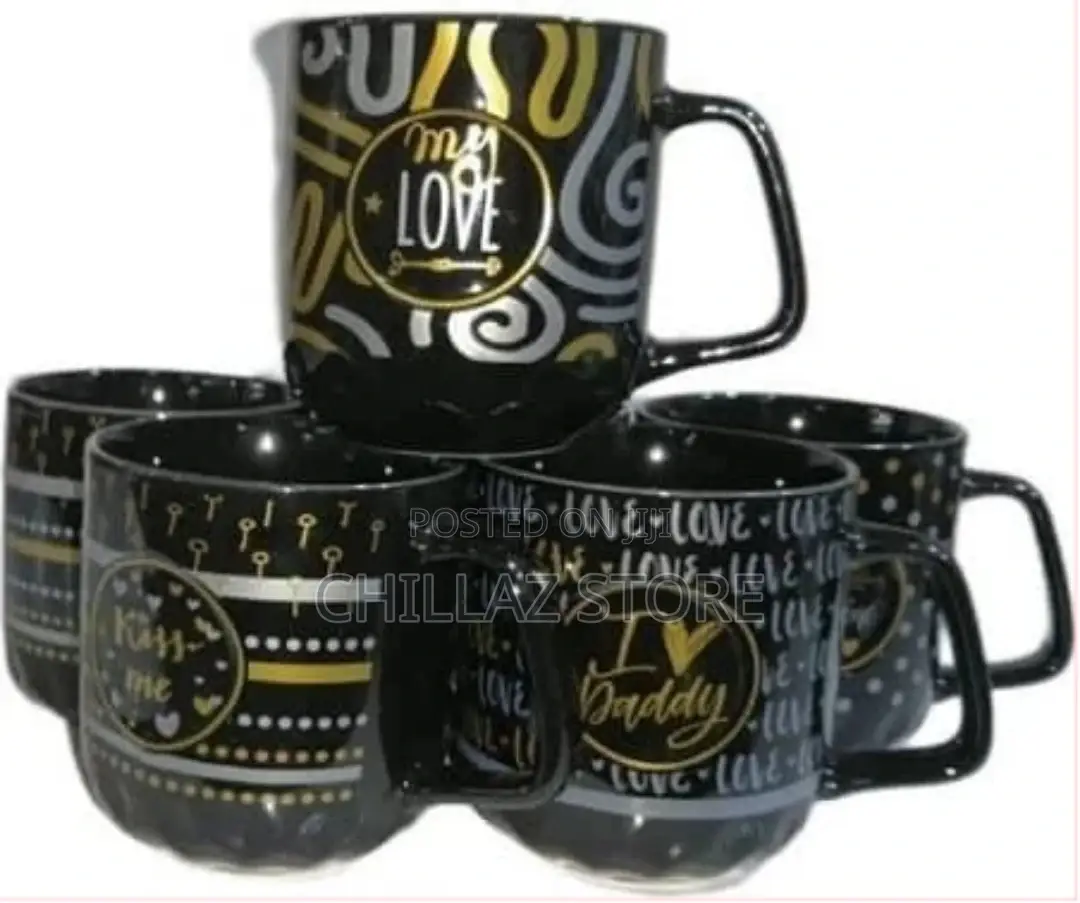 6 Pieces of Silver and Gold Printed Coffee Tea Cups Mugs