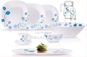 Luminarc Misty Blue Plates, Cups, Bowls Glass Dinnerware Set