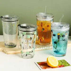 450ML Reusable Smoothie Cup, Glass Shake Tumbler