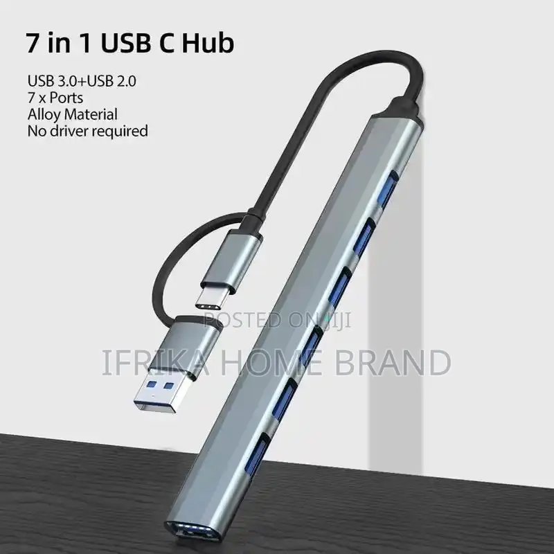 7 Ports USB Hub 3.0 Type C Adapter Data Docking