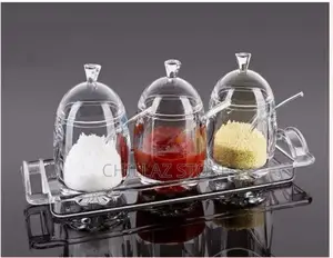 3pc Acrylic Sugar Bowl Jam Jar Spice Storage Tin Canister