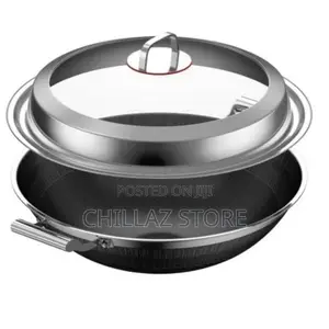 34cm Non-Stick Induction Wok Cookware Saucepan Pot- Silver