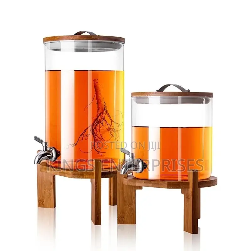 10L Glass Dispenser With Bamboo Stand