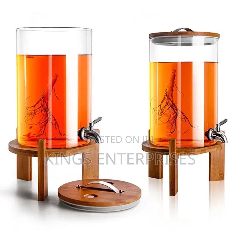 10L Glass Dispenser With Bamboo Stand