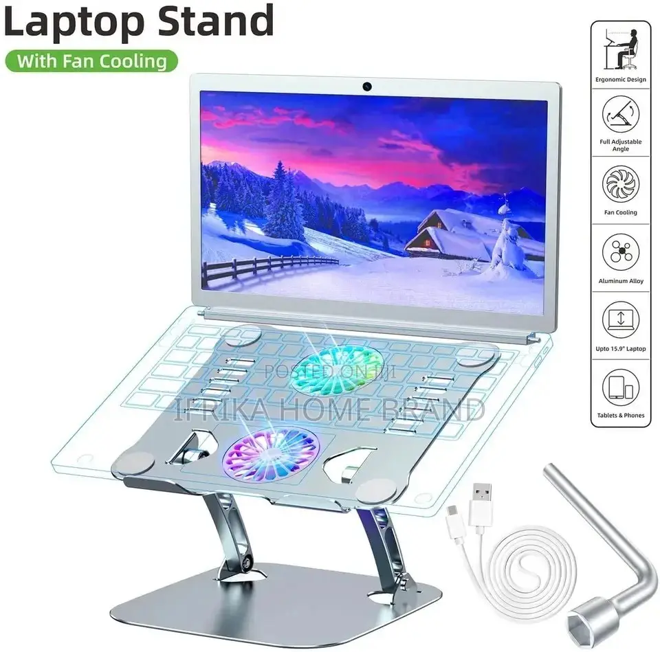 11-16 Inches Adjustable Aluminum Laptop Stand With 2 Usb Cooling Fans