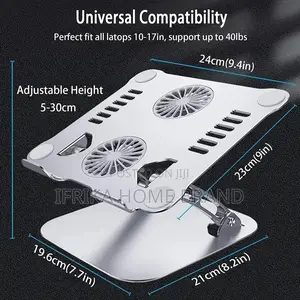11-16 Inches Adjustable Aluminum Laptop Stand With 2 Usb Cooling Fans