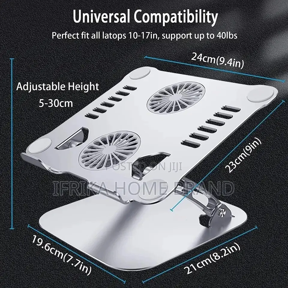 11-16 Inches Adjustable Aluminum Laptop Stand With 2 Usb Cooling Fans