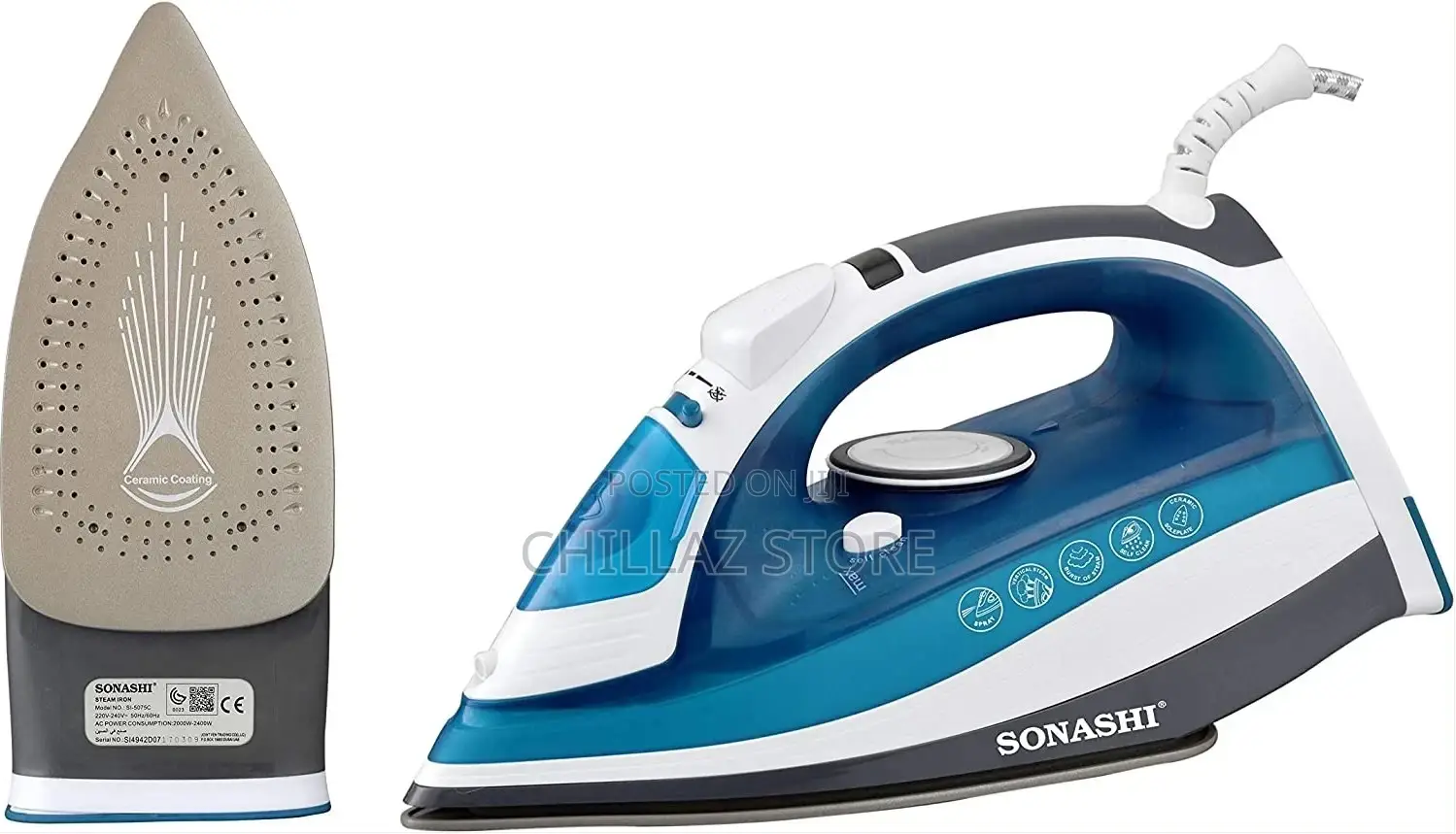 Sonashi Steam Iron, 2400W SI-5075C, With Ceramic Soleplate –