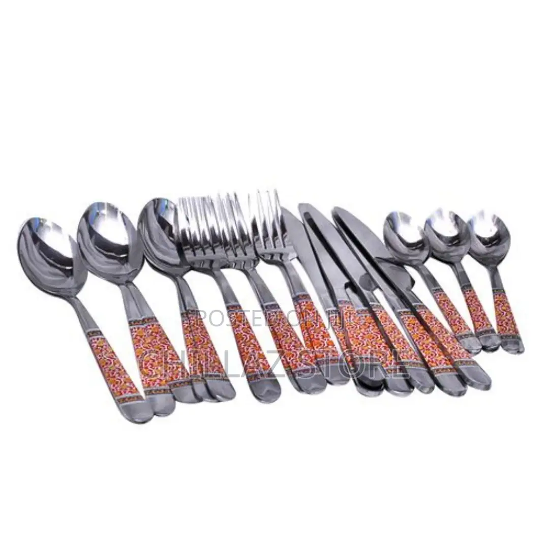 24pcs Red Flower Cutlery (Forks, Spoons Knives)