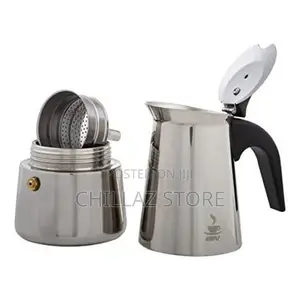 Espresso Maker Emilio for 4 Cups, Stainless Steel- Silver.